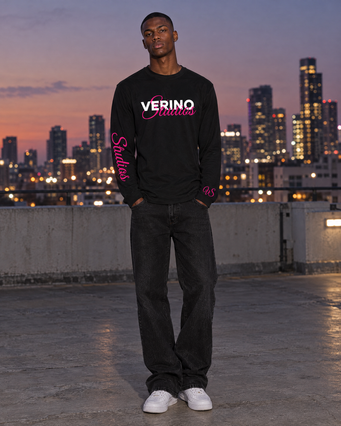 VERINOSTUDIOS longsleeve zwart/roze op een dak