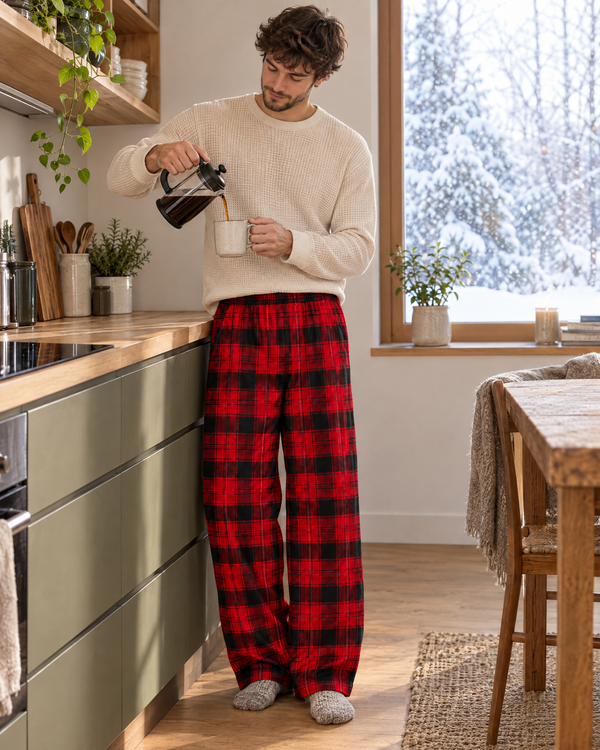 The Red Pants in de keuken op een wintermorgen