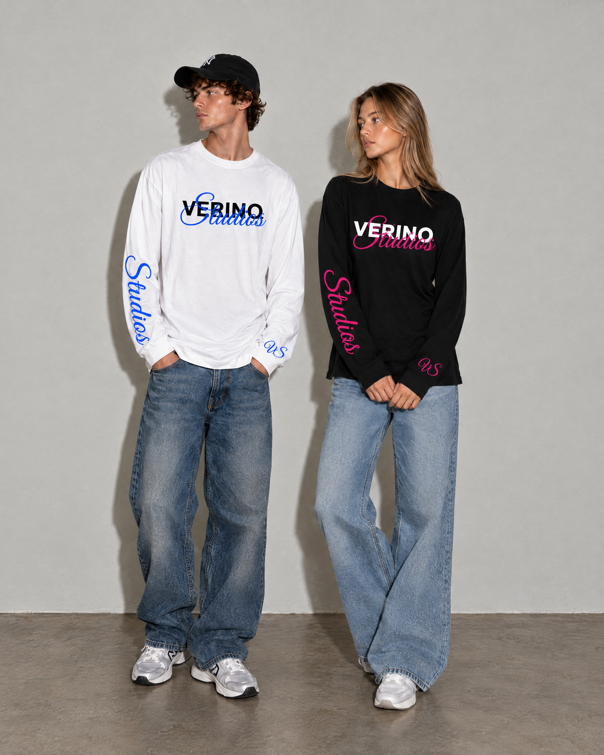 VERINOSTUDIOS longsleeve wit/blauw en zwart/roze